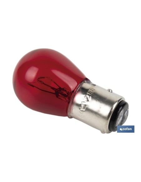 LÁMPARA COFAN 2 POLOS ROJA CENTRADA P21/5W (BAY15d) 12V venta unitaria