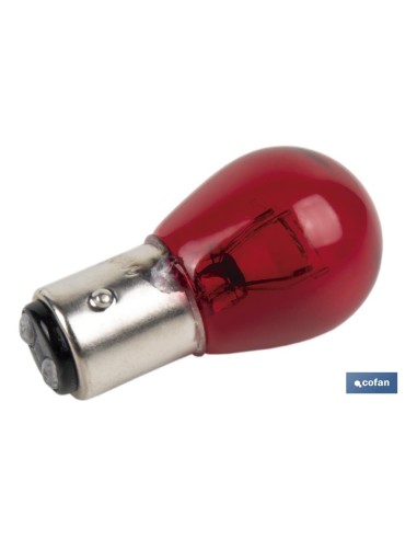 LÁMPARA COFAN 2 POLOS ROJA CENTRADA P21/5W (BAY15d) 12V venta unitaria