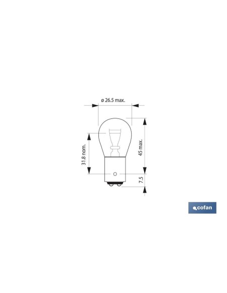 LÁMPARA COFAN 2 POLOS ROJA CENTRADA P21/5W (BAY15d) 12V venta unitaria