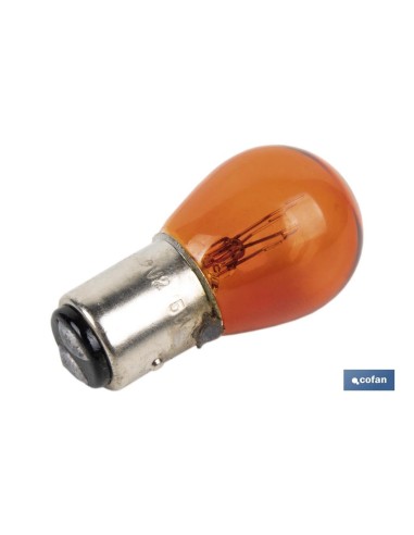 LÁMPARA COFAN 2 POLOS ÁMBAR CENTRADA P21/5W (BAY15d) 12V venta unitaria