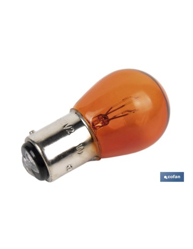 LÁMPARA COFAN 2 POLOS ÁMBAR DESCENTRADA P21/5W (BAZ15d) 12V
