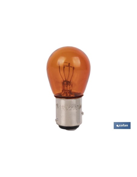 LÁMPARA COFAN 2 POLOS ÁMBAR DESCENTRADA P21/5W (BAZ15d) 12V venta unitaria