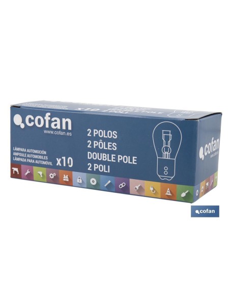 LÁMPARA COFAN 2 POLOS ÁMBAR DESCENTRADA P21/5W (BAZ15d) 12V venta unitaria