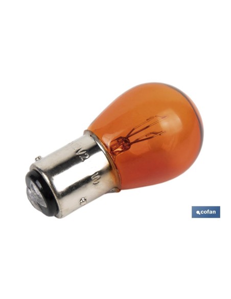 LÁMPARA COFAN 2 POLOS ÁMBAR DESCENTRADA P21/5W (BAZ15d) 12V venta unitaria