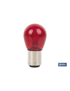 LÁMPARA COFAN 2 POLOS ROJA DESCENTRADA P21/5W (BAW15d) 12V