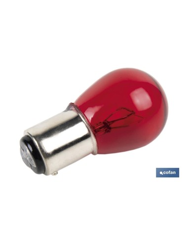 LÁMPARA COFAN 2 POLOS ROJA DESCENTRADA P21/5W (BAW15d) 12V