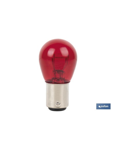 LÁMPARA COFAN 2 POLOS ROJA DESCENTRADA P21/5W (BAW15d) 12V venta unitaria
