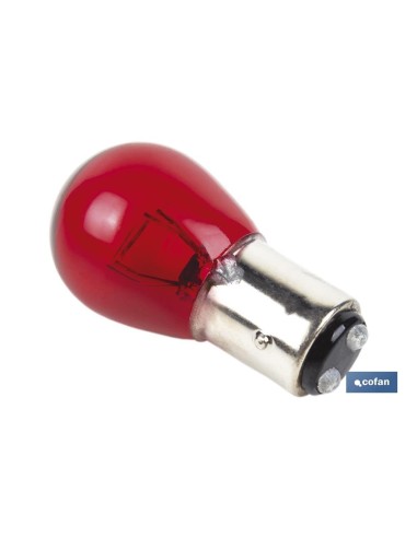 LÁMPARA COFAN 2 POLOS ROJA DESCENTRADA P21/5W (BAW15d) 12V venta unitaria