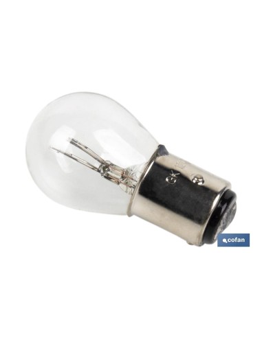 LÁMPARA COFAN 2 POLOS BLANCA DESCENTRADA P21/5W (BAZ15d) 12V venta unitaria