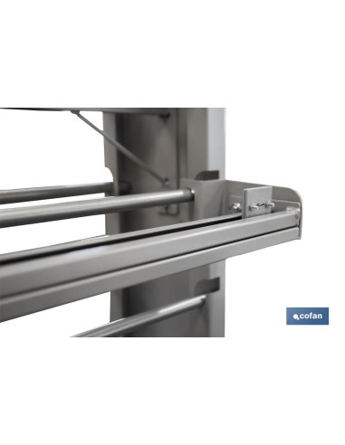 EXPOSITOR DE HULES Y MANTELES HORIZONTAL CON CORTADOR Y RUEDAS PARA 22 ROLLOS