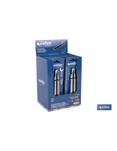 EXPOSITOR DE CÚTER DE ALUMINIO 9 MM 12 UDS.