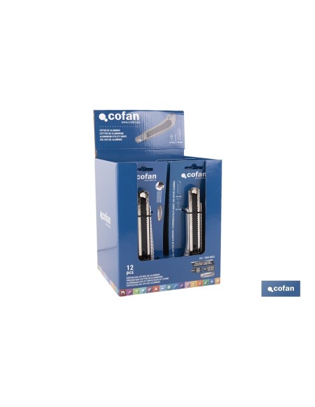 EXPOSITOR DE CÚTER DE ALUMINIO 18 MM 12 UDS.