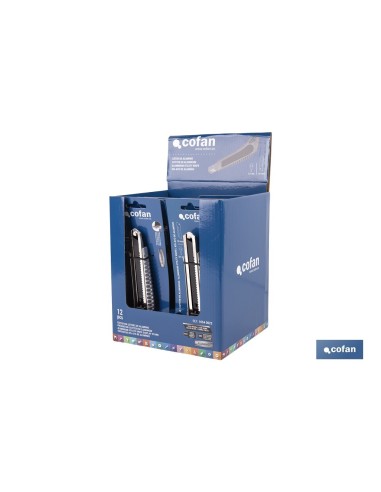 EXPOSITOR DE CÚTER DE ALUMINIO 18 MM 12 UDS.