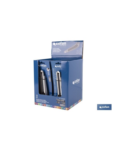 EXPOSITOR DE CÚTER DE ALUMINIO 18 MM 12 UDS.