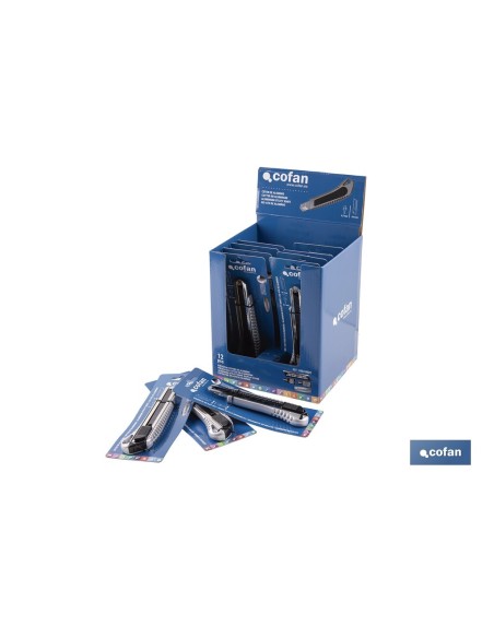 EXPOSITOR DE CÚTER DE ALUMINIO 18 MM 12 UDS.