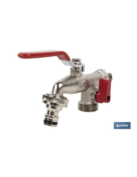 GRIFO CON MANETA PARA MANGUERA Y DOBLE SALIDA 1/2 X 3/4 X 3/4