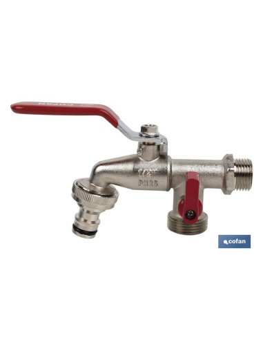 GRIFO CON MANETA PARA MANGUERA Y DOBLE SALIDA 1/2 X 3/4 X 3/4