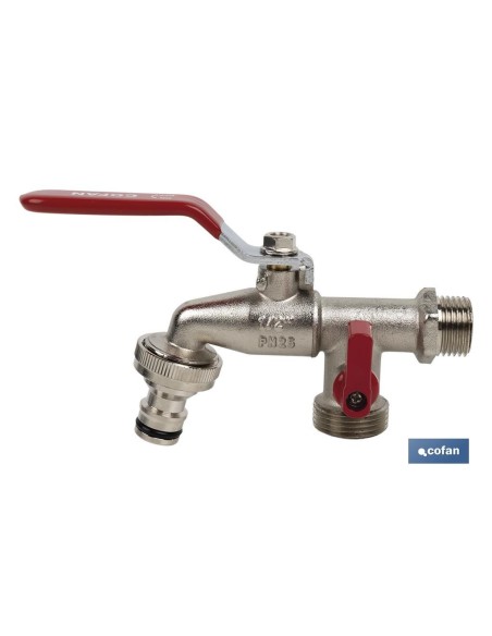 GRIFO CON MANETA PARA MANGUERA Y DOBLE SALIDA 1/2 X 3/4 X 3/4
