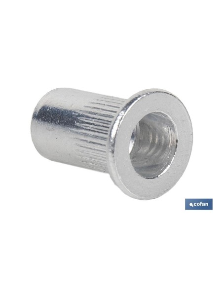 TUERCAS REMACHABLES CILÍNDRICAS RANURADAS FONDO ABIERTO CABEZA ANCHA ALUMINIO M3 X 10