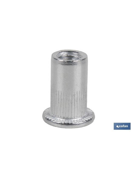 TUERCAS REMACHABLES CILÍNDRICA RANURADA FONDO ABIERTO CABEZA ANCHA ALUMINIO M4 X 10