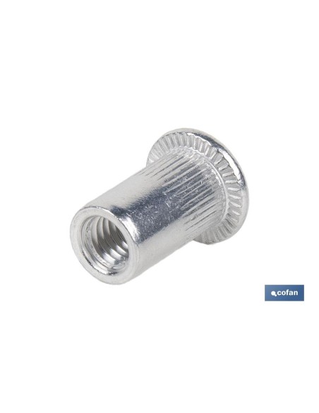 TUERCAS REMACHABLES CILÍNDRICA RANURADA FONDO ABIERTO CABEZA ANCHA ALUMINIO M4 X 10