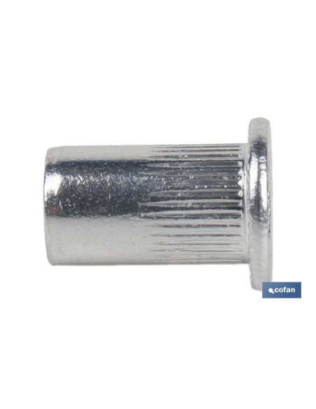 TUERCAS REMACHABLES CILÍNDRICAS RANURADAS FONDO ABIERTO CABEZA ANCHA ALUMINIO M8 X 16