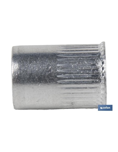 TUERCAS REMACHABLES CILÍNDRICAS RANURADAS FONDO ABIERTO CABEZA REDUCIDA ALUMINIO M10 X 19,5
