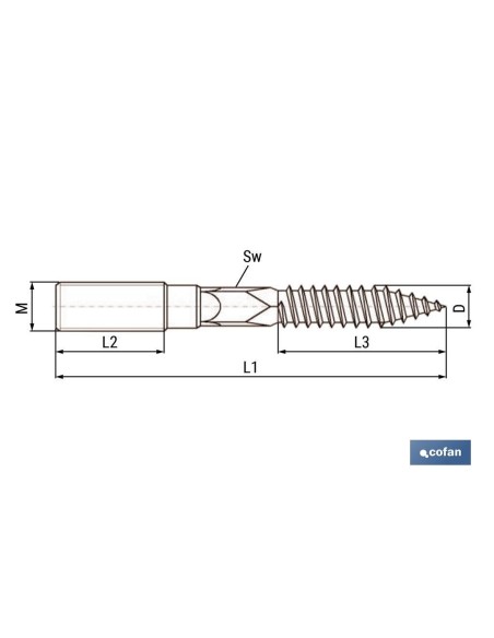 ESPARRAGO DOBLE ROSCA CINCADO HUELLA TORX M10X180