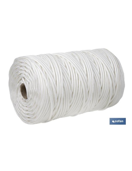 ROLLO GRANDE CORDÓN POLIÉSTER REFORZADO 5 MM 200 M BLANCO