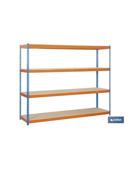 ESTANTERÍA MEDIA CARGA AZUL/NARANJA 4 BALDAS DE MADERA 2000 X 1500 X 600 MM