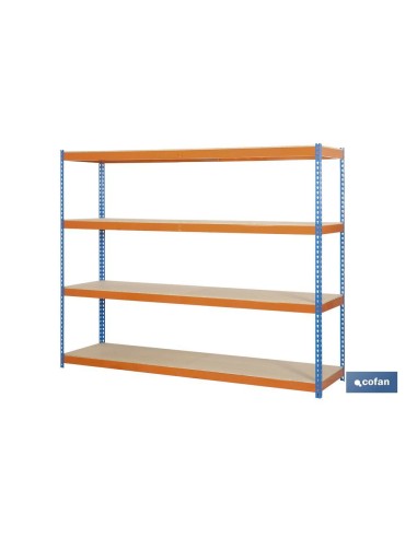 ESTANTERÍA MEDIA CARGA AZUL/NARANJA 4 BALDAS DE MADERA 2000 X 1500 X 600 MM