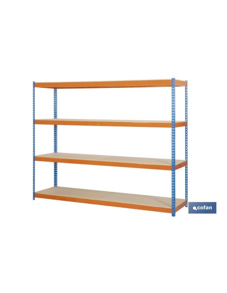 ESTANTERÍA MEDIA CARGA AZUL/NARANJA 4 BALDAS DE MADERA 2000 X 1500 X 600 MM