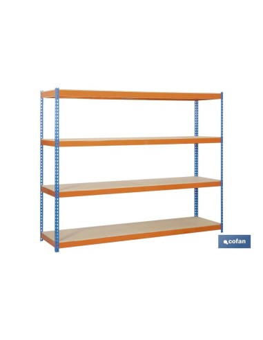 ESTANTERÍA MEDIA CARGA AZUL/NARANJA 4 BALDAS DE MADERA 2000 X 1800 X 600 MM