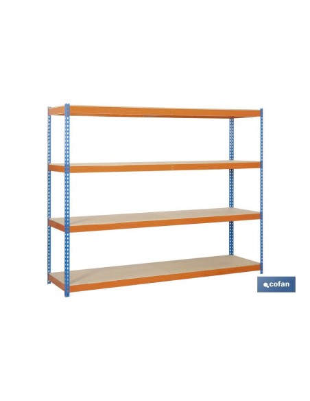 ESTANTERÍA MEDIA CARGA AZUL/NARANJA 4 BALDAS DE MADERA 2000 X 1800 X 600 MM