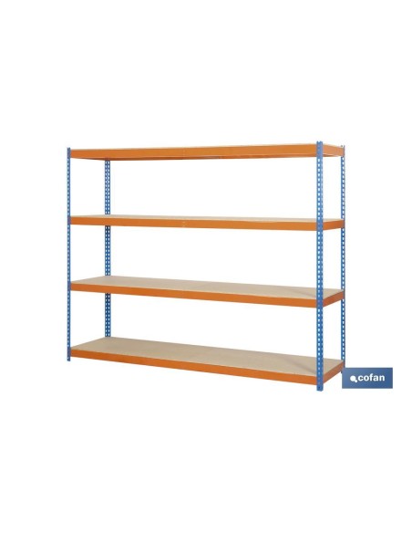 ESTANTERÍA MEDIA CARGA AZUL/NARANJA 4 BALDAS DE MADERA 2000 X 1800 X 600 MM