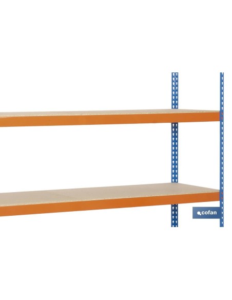 ESTANTERÍA MEDIA CARGA AZUL/NARANJA 4 BALDAS DE MADERA 2000 X 2100 X 600 MM
