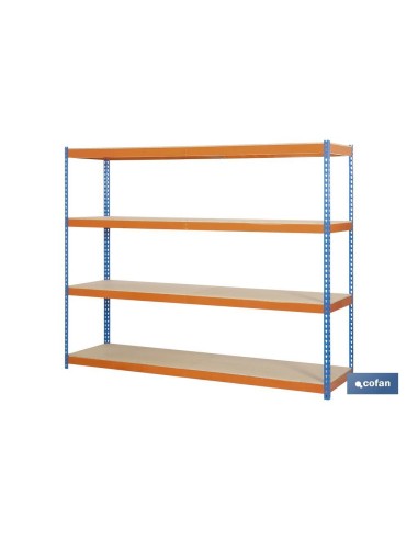 ESTANTERÍA MEDIA CARGA AZUL/NARANJA 4 BALDAS DE MADERA 2000 X 2100 X 600 MM