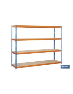 ESTANTERÍA MEDIA CARGA AZUL/NARANJA 4 BALDAS DE MADERA 2000 X 2400 X 600 MM