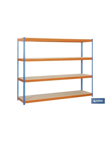 ESTANTERÍA MEDIA CARGA AZUL/NARANJA 4 BALDAS DE MADERA 2000 X 2400 X 600 MM