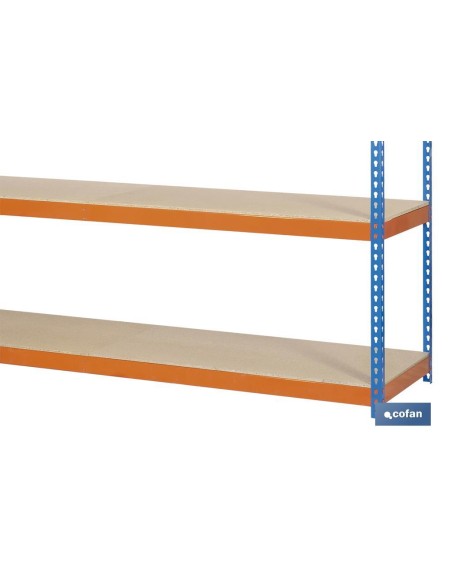 ESTANTERÍA MEDIA CARGA AZUL/NARANJA 4 BALDAS DE MADERA 2000 X 2400 X 600 MM