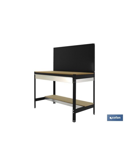 BANCO DE TRABAJO CON CAJÓN Y PANEL ANTRACITA MADERA L-1210 MM