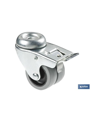 RUEDA DOBLE POLIPROPILENO PASANTE/FRENO Ø50MM