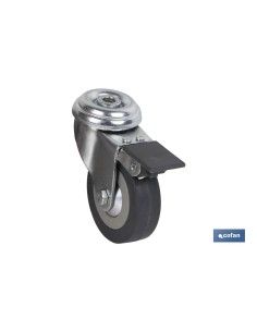 RUEDA DE GOMA GRIS CON AGUJERO PASANTE Y FRENO Ø40 x 18 MM