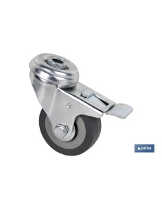 RUEDA DE GOMA GRIS CON AGUJERO PASANTE Y FRENO Ø50 X 18 MM Venta unitaria