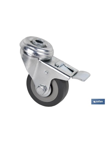 RUEDA DE GOMA GRIS CON AGUJERO PASANTE Y FRENO Ø50 X 18 MM Venta unitaria