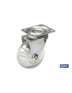 RUEDA TRANSP/CROMADO PLACA PU Ø75MM