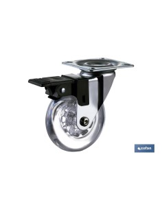 RUEDA TRANSP/CROMADO PLACA/FRENO PU Ø50MM