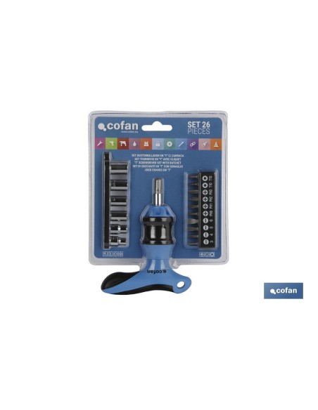 SET DESTORNILLADOR EN T C/ CARRACA 26 PCS