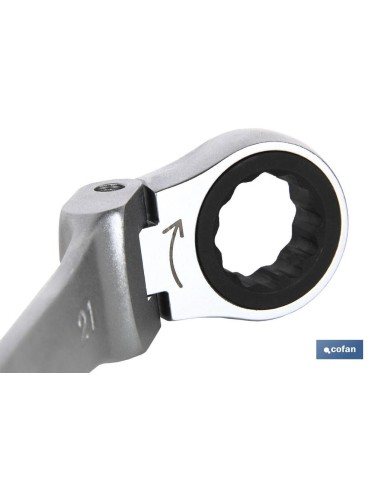 LLAVE COMBINADA ARTICULADA 180º DE CARRACA 9mm