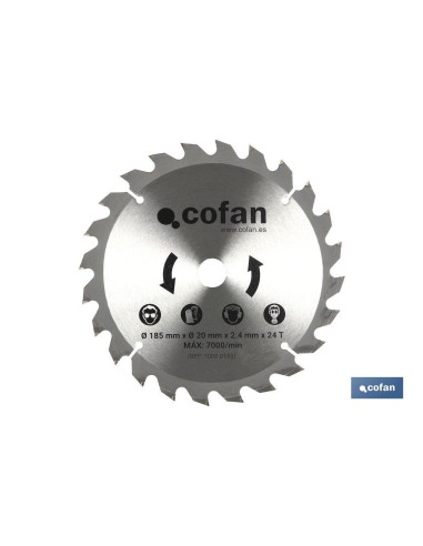 DISCO CORTE PARA MADERA ø185mm x 20mm x 2.4mm x 24T